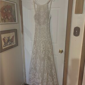 Vintage Lace Overlay Sleeveless Women’s Dress in Ivory
